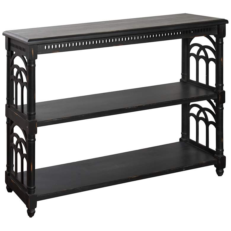 Distressed Black Wood 47" Wide 3-Tier Console Table - Style # 68V58 - Image 1