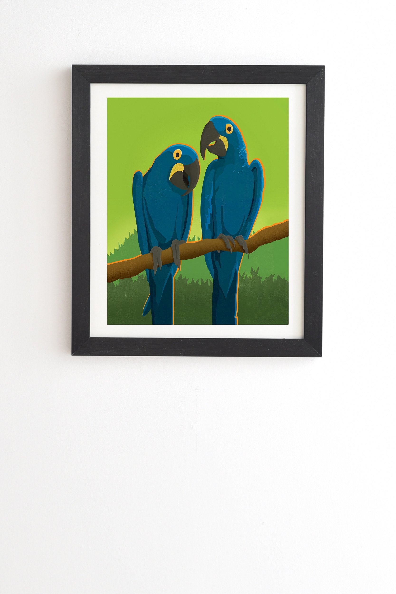 BLUE MACCAW PARROTS, BLACK FRAMED ART - Image 0
