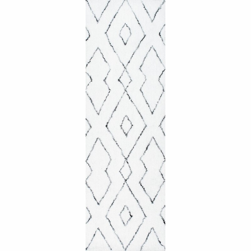 Peraza Geometric Handmade White Area Rug-Runner 2'6" x 8' - Image 0