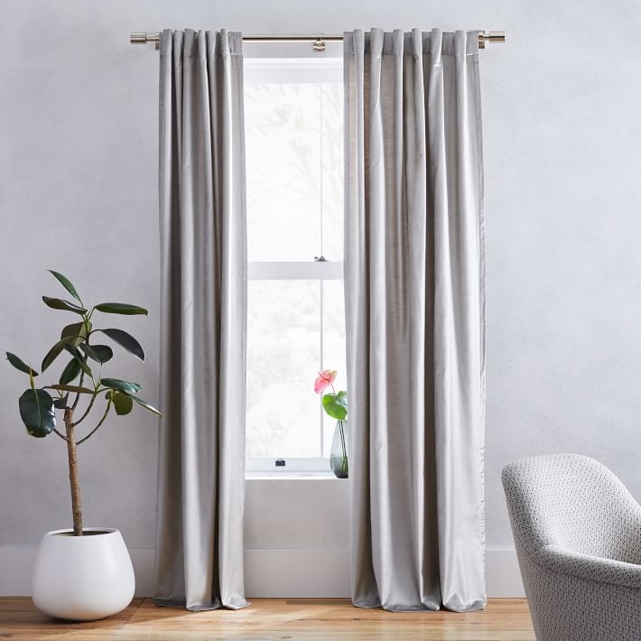 Cotton Luster Velvet Curtain, Set of 2, Platinum, 48"x96" - Image 0
