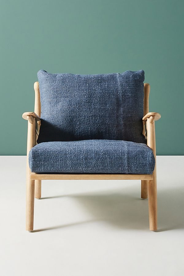 Linen Cane Chair, navy - Image 3