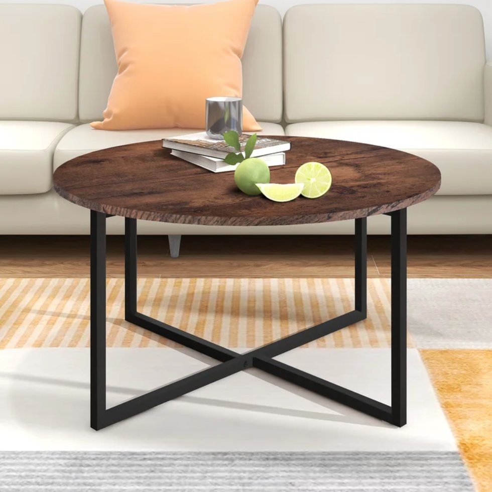 Cross Legs Coffee Table,Black+Brown - Image 2