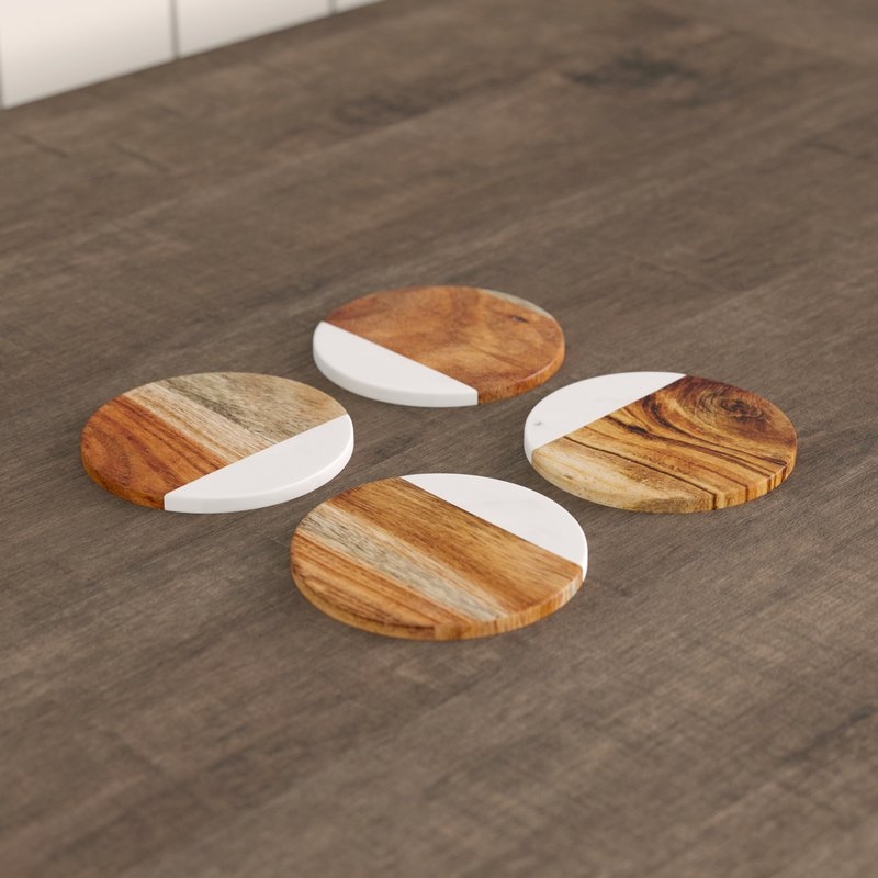 Round Marble and Mango Wood Coaster - Image 3