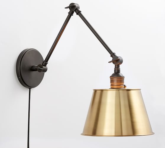 PB Classic Tapered Metal Glass Articulating Sconce, Bronze + Bronze Sconce Kit - Image 0