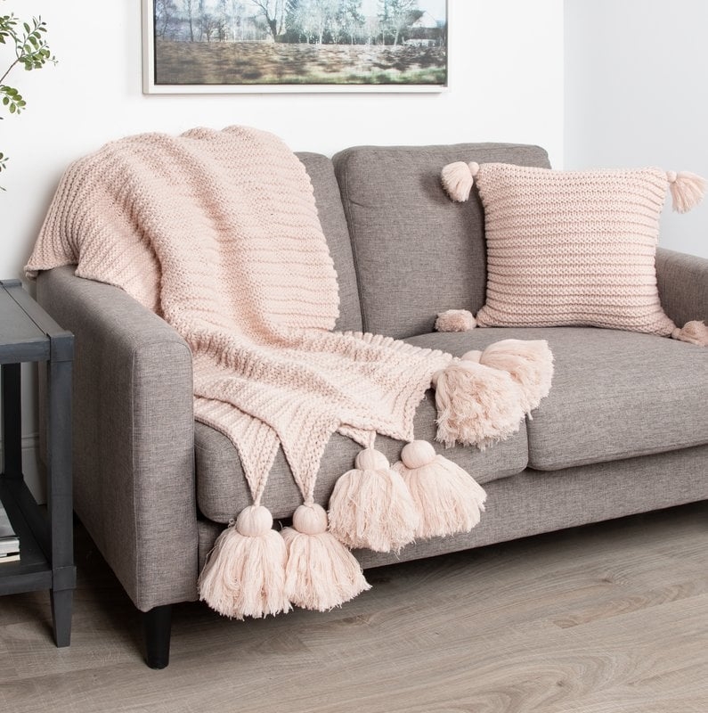 August Grove Dorcheer Chunky Ribbed Knit Throw Blanket in Dusty Pink - Image 0