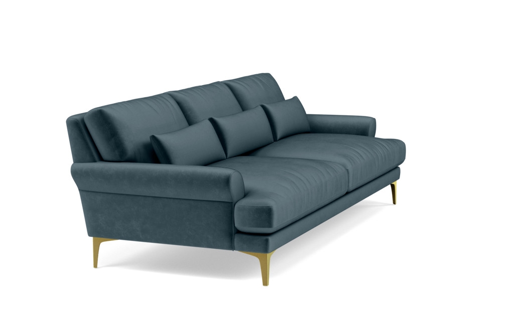 Maxwell Custom Sofa - Sapphire Mod Velvet - Brass Sloan L Leg - 90" Sofa - Standard Down Blend Cushions - Image 1