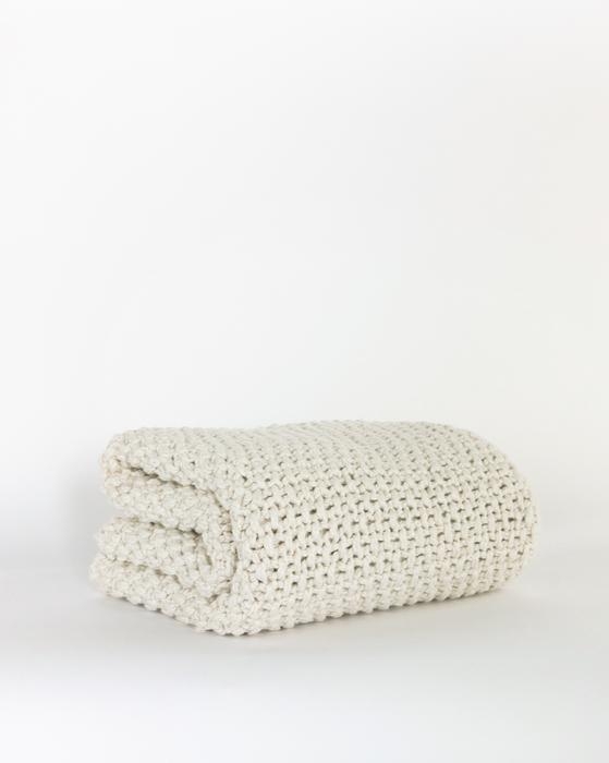 Lorrelle Cotton Knit Throw, White - Image 1