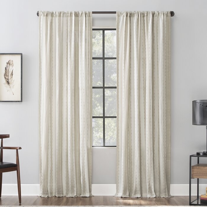 Senita Slub Texture Cotton Striped Sheer Rod Pocket Single Curtain Panel - 96" - Image 0