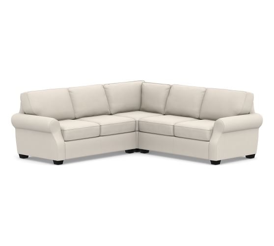 SoMa Fremont Roll Arm Upholstered 3-Piece L-Shaped Corner Sectional, Polyester Wrapped Cushions, Performance Everydaysuede(TM) Stone - Image 0