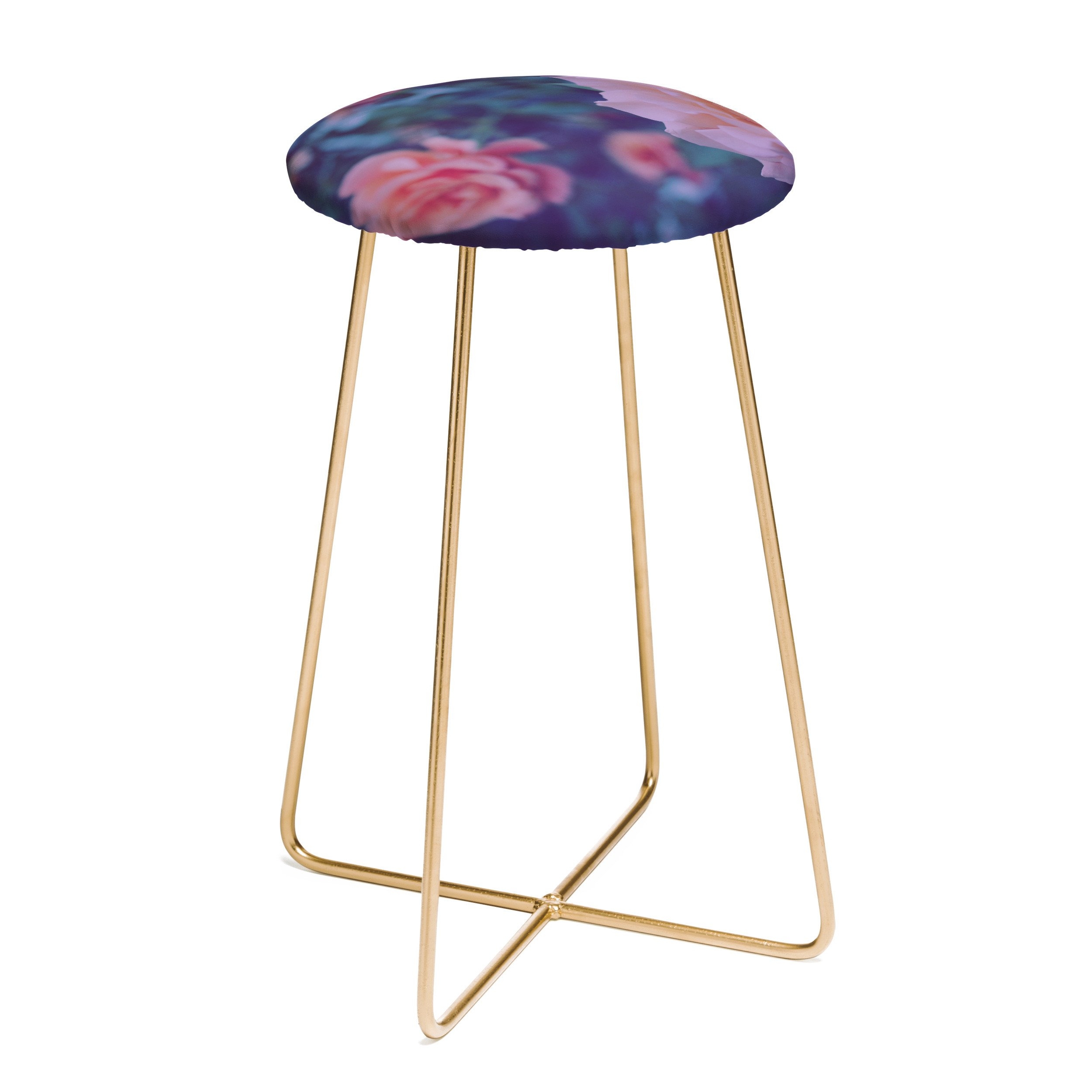 LEAH FLORES PRETTY FLORAL COUNTER STOOL - Gold Aston Legs - Image 0