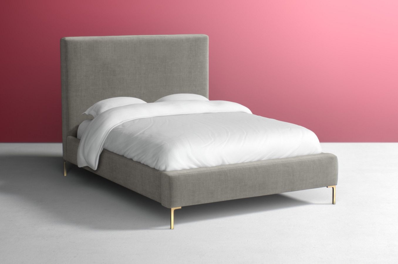 Edlyn Bed Queen - Brushed Cotton in Pebble, Brass Leg - Image 0