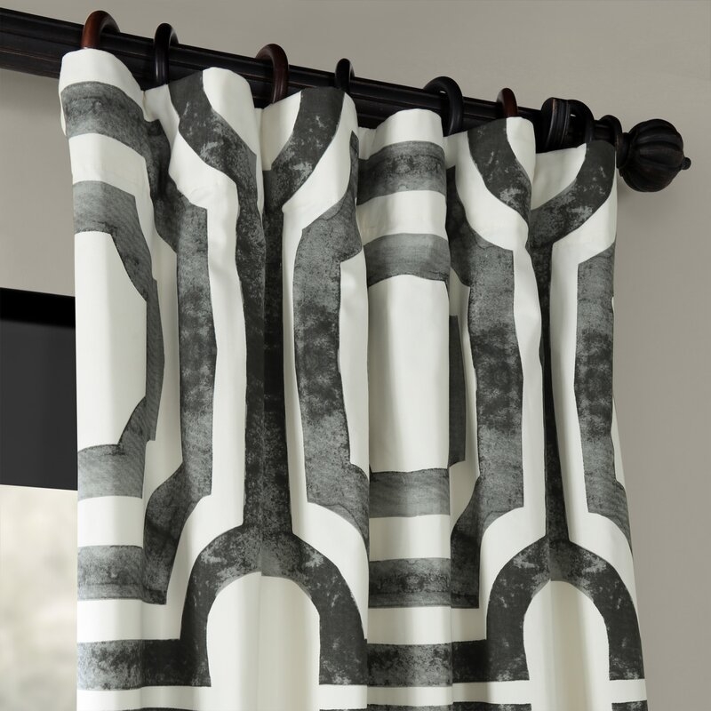 Flovilla Cotton Geometric Rod Pocket Single Curtain Panel - Image 1