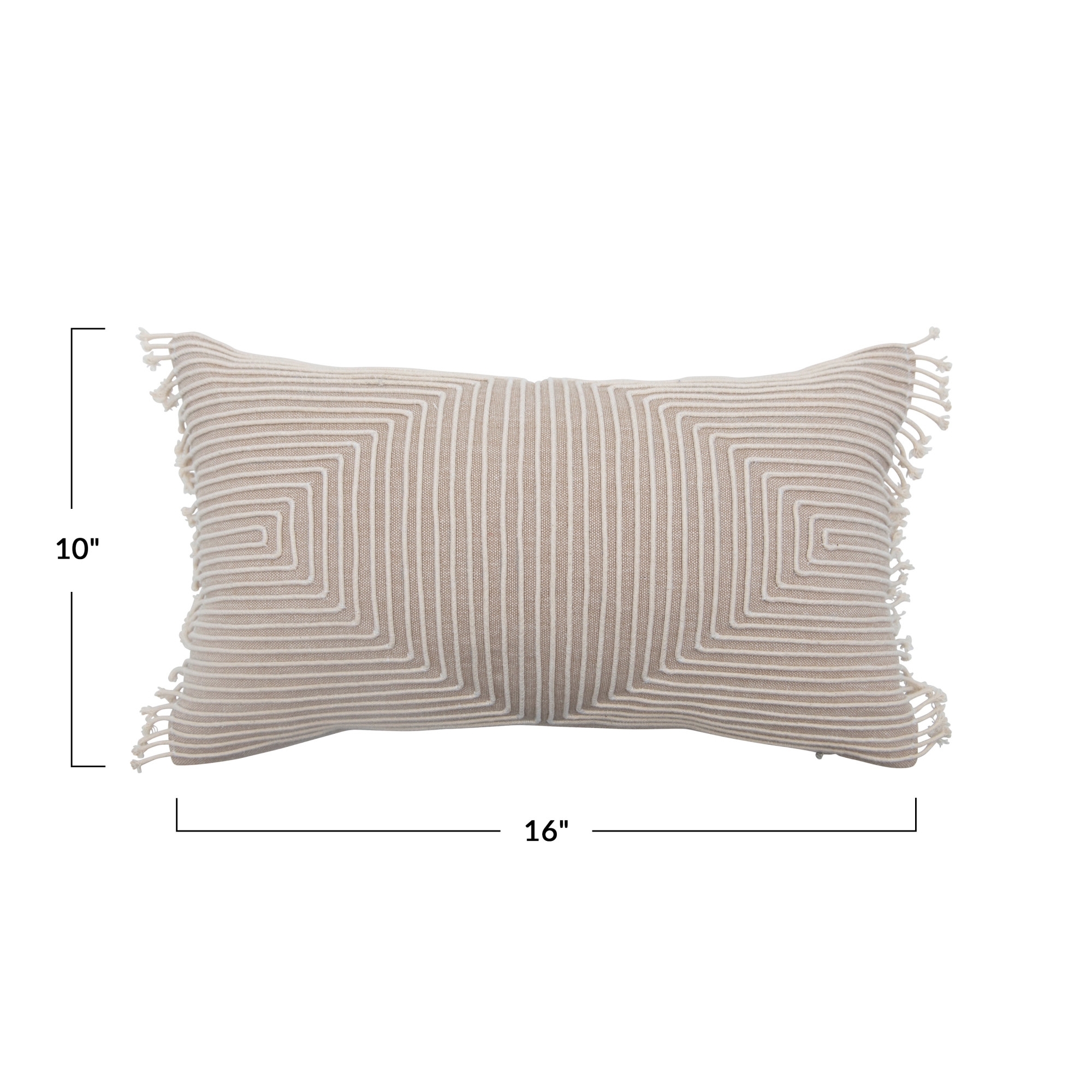 Cotton Chambray Appliqued Lumbar Pillow with Piping & Fringe - Image 4