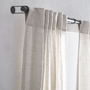 Belgian Flax Linen + Luster Velvet Curtain, Natural + Stone 48"x96" - Image 1