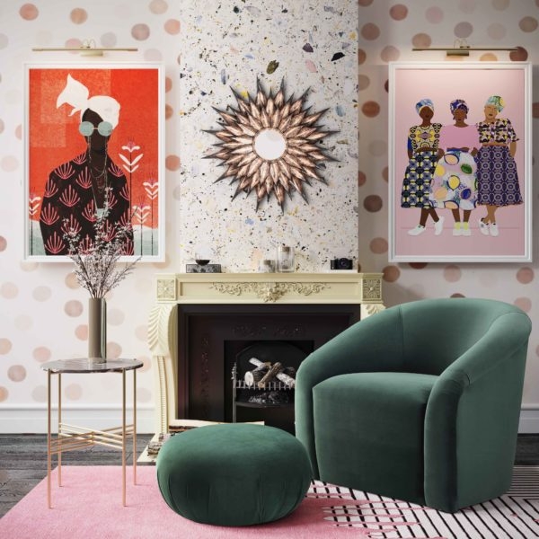 Caroline Forest Green Velvet Chair + Ottoman Set - Image 1