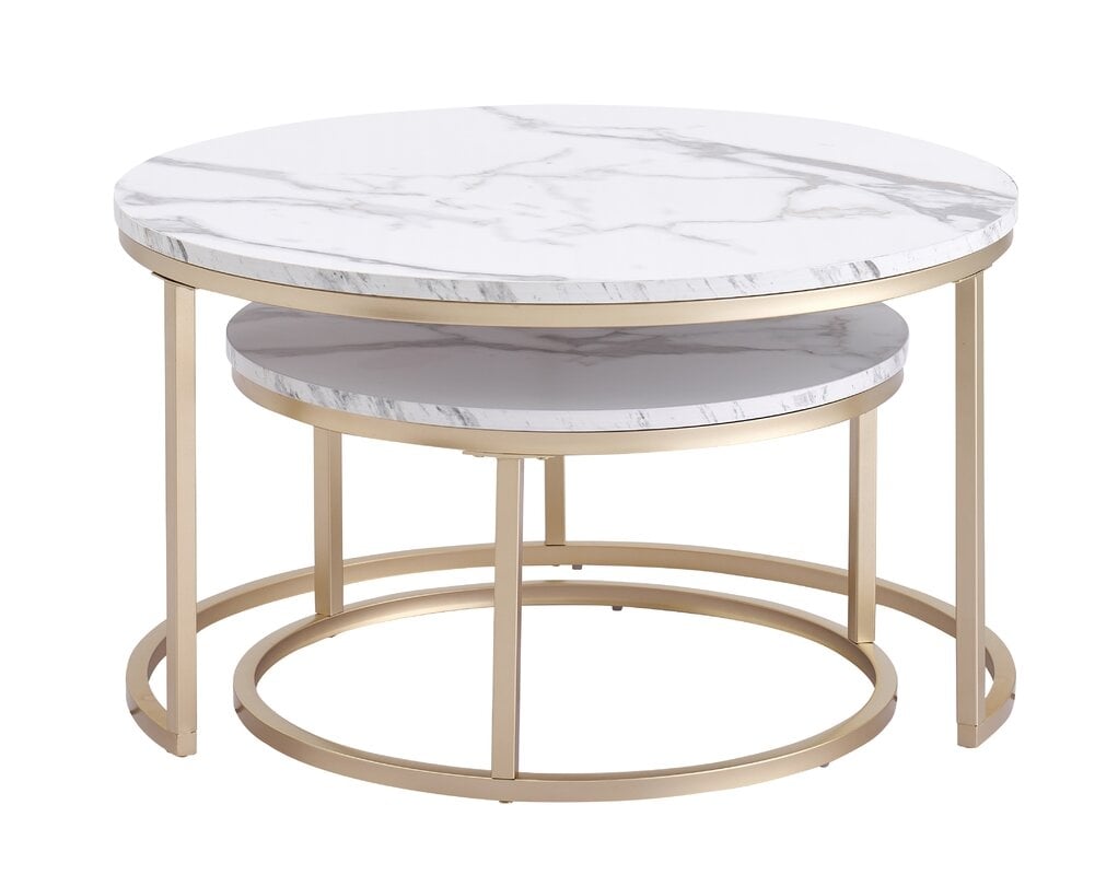 Space Saving 2 Round Nesting Coffee Tables With Heavy Steel Frame And Sleek Tabletop For Living Room, Set Of 2 - Image 1