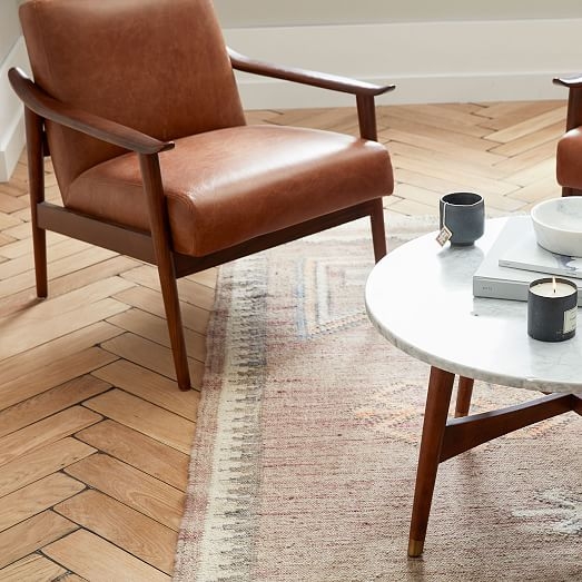 Midcentury Show Wood Leather Chair, Saddle Nut/Espresso-individual - Image 1