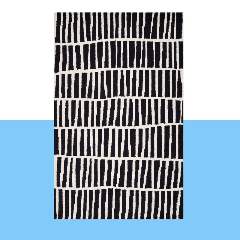 Odalis Geometric Hand-Tufted Wool Black/Ivory Area Rug - Image 1
