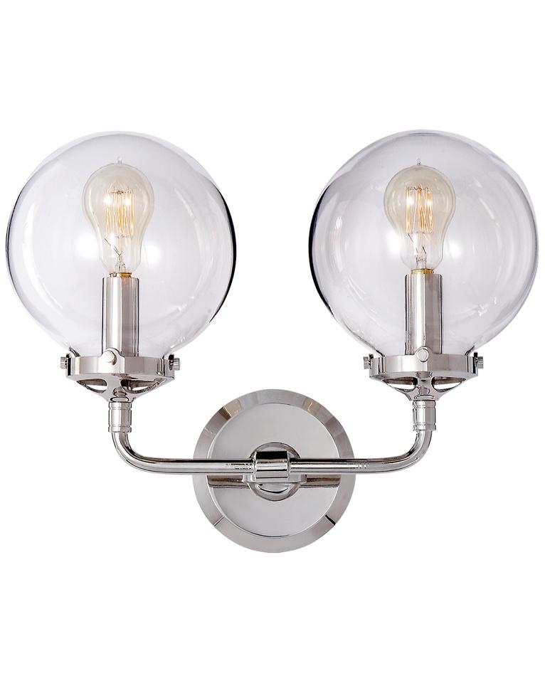BISTRO DOUBLE SCONCE WITH CLEAR GLASS SHADE - POLISHED NICKEL - Image 0