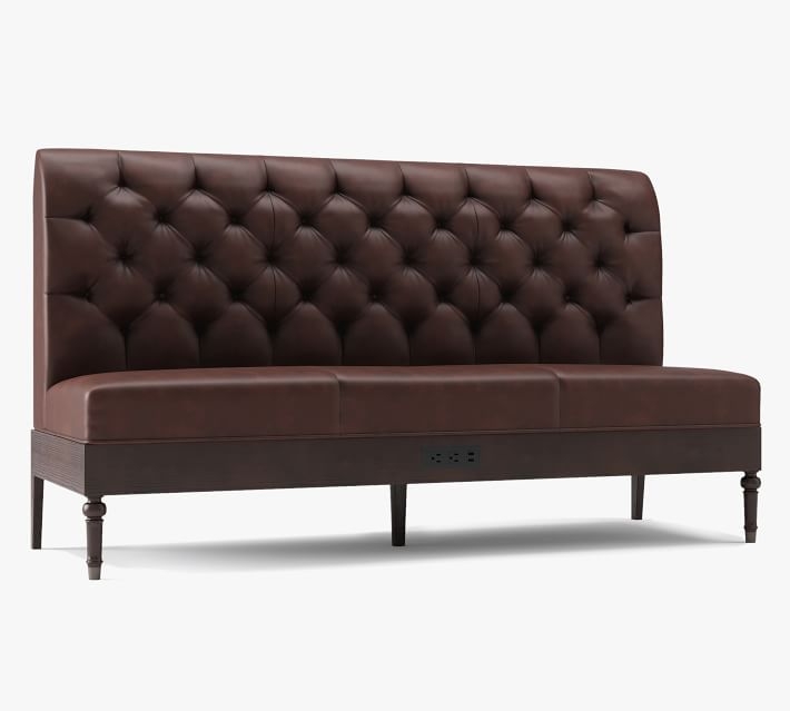 Hayworth Leather 3-Seater Banquette, Black Legs, Vintage Caramel - Image 2