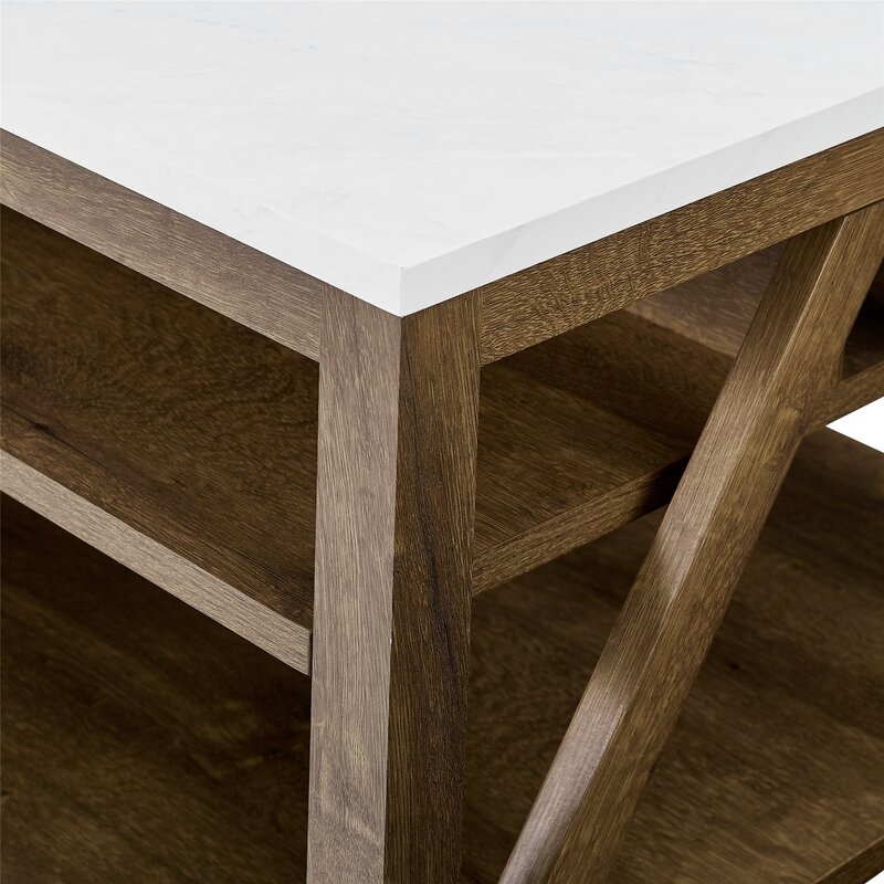 Vonda Coffee Table with Storage / White Marble/Natural Walnut - Image 2