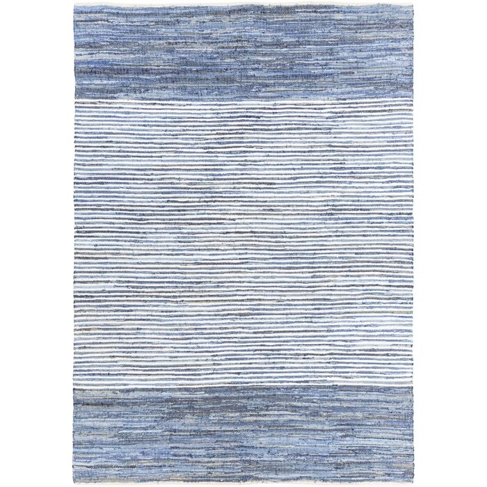 Striped Handmande Braided Cotton Bright Blue/Navy Rug - Image 0