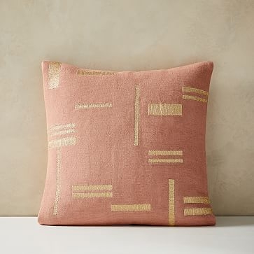 Embroidered Metallic Blocks Pillow Cover, Set of 2, Pink Stone, 20"x20" - Image 0