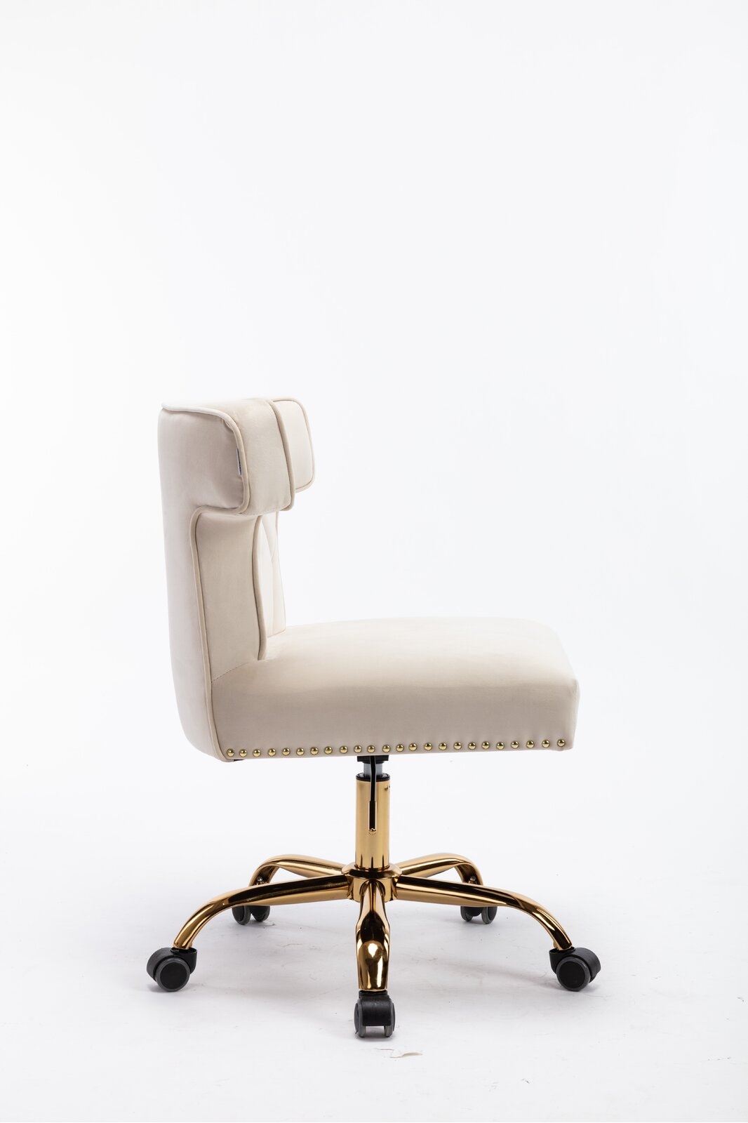 Elegant Desk Chair, Modern Velve Home Office Desk Chair With Wingback, Height Adjustable Comfy Upholstered Leisure Task Chair For Living Room/Bed Room,Gold Base Beige - Image 0