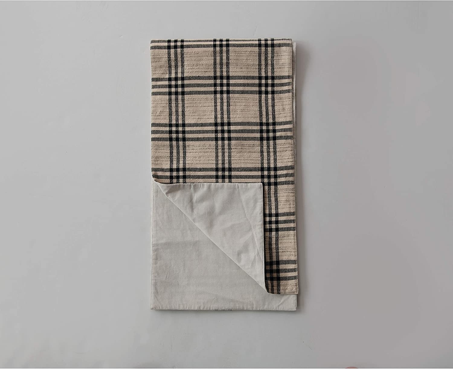 Black Plaid Woven Cotton and Wool Table Runner - Image 4