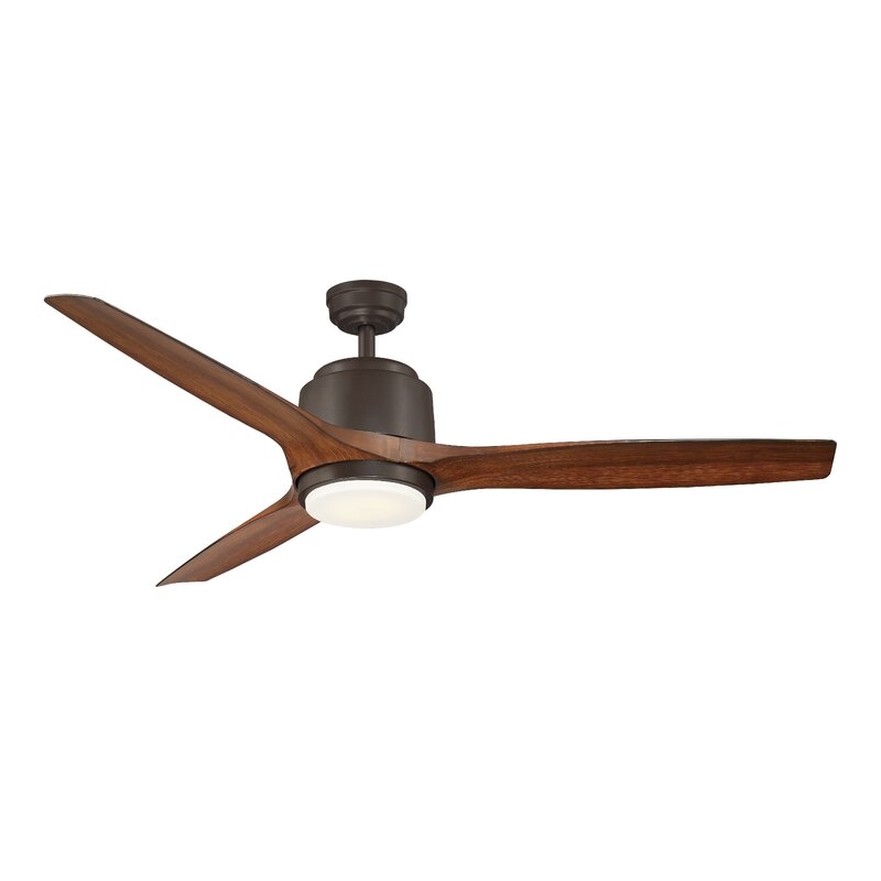 56" Whiling 3 Blade Outdoor LED Ceiling Fan with Remote, Light Kit Included, Brown - Image 0