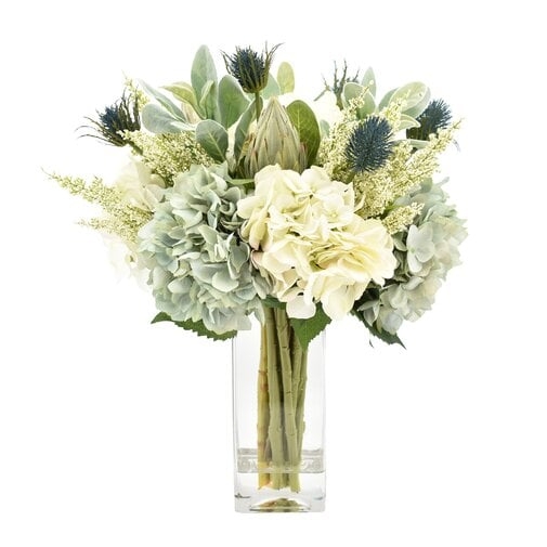 MIXED FLORAL ARRANGEMENT IN GLASS VASE - Image 0