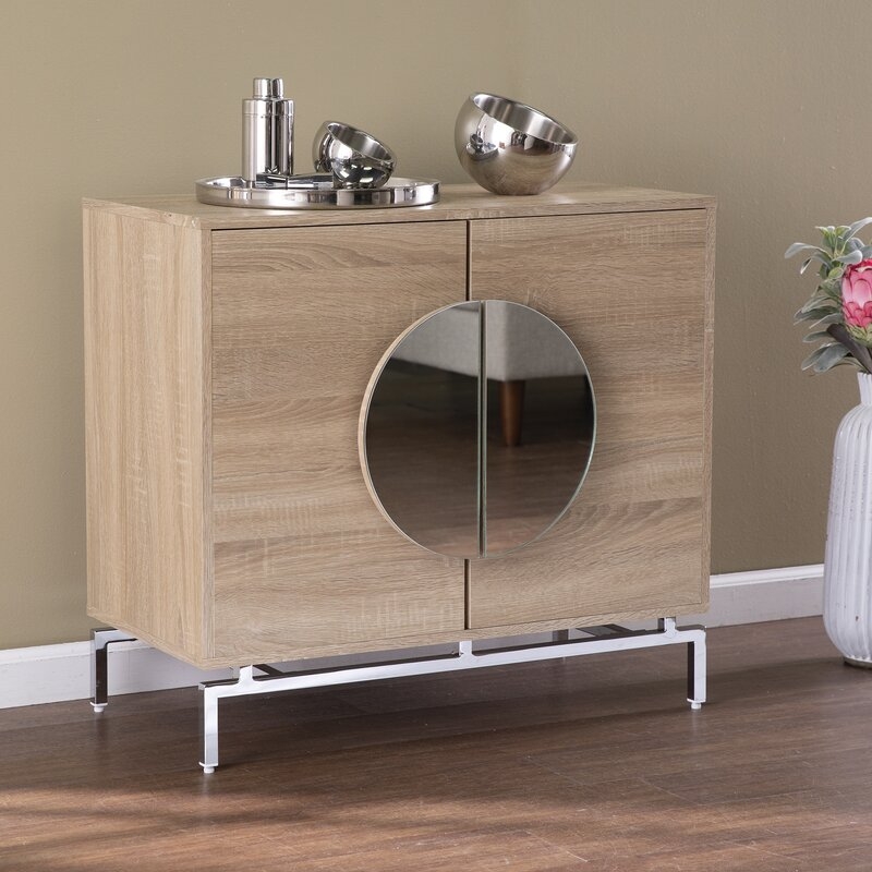 Northdom Bar Cabinet W/ Wine Storage, Natural And Chrome - Image 0