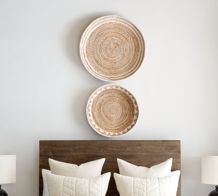 Sunny Woven Basket Wall Art, White, Set of 2 - Image 1