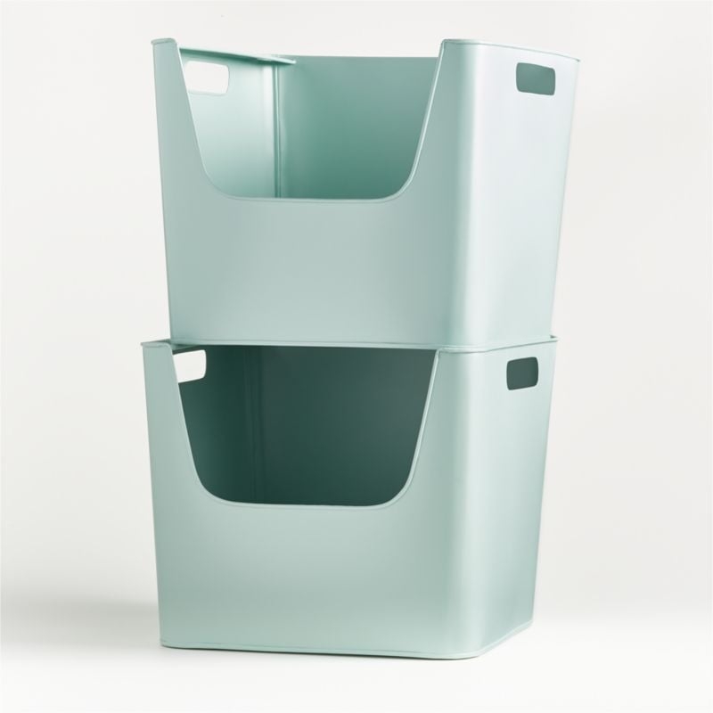 Large Mint Metal Stacking Storage Bin - Image 3
