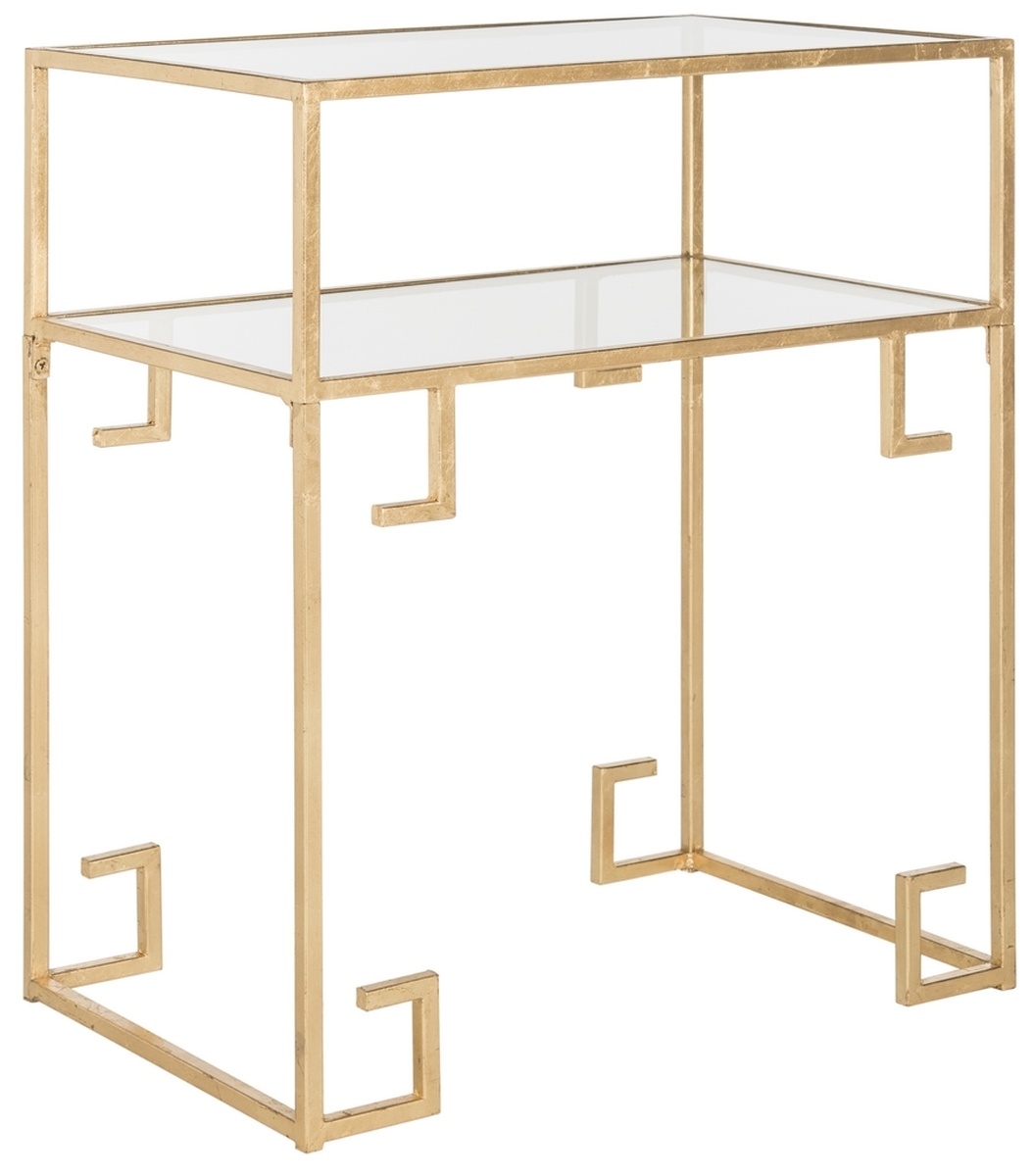 Berdine Glass Top Greek Key Side Table - Antique Gold - Safavieh - Image 2