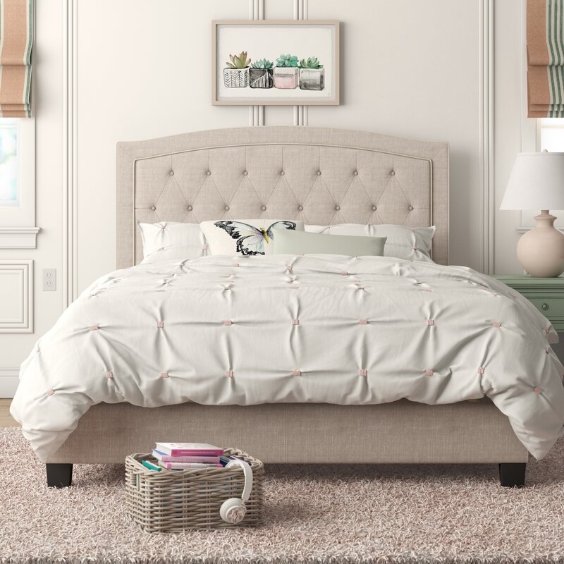 Pascal Tufted Upholstered Low Profile Standard Bed / Beige / Queen - Image 1