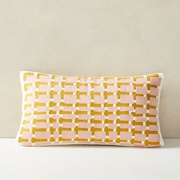 Block Grid Pillow Cover, 12"x21", Blush - Image 0