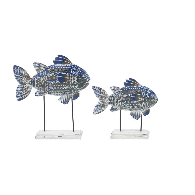 Erdman Coastal Tribal-Printed Fish 2 Piece Figurine Set with Stand - Image 0