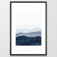 Indigo Abstract Watercolor Mountains Framed Art Print - Image 0