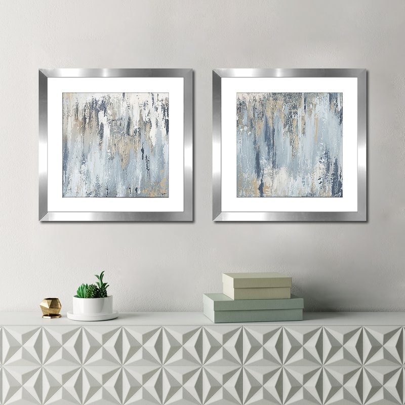 'Blue Illusion Square I' 2 Piece Framed Acrylic Painting Print Set - Image 1