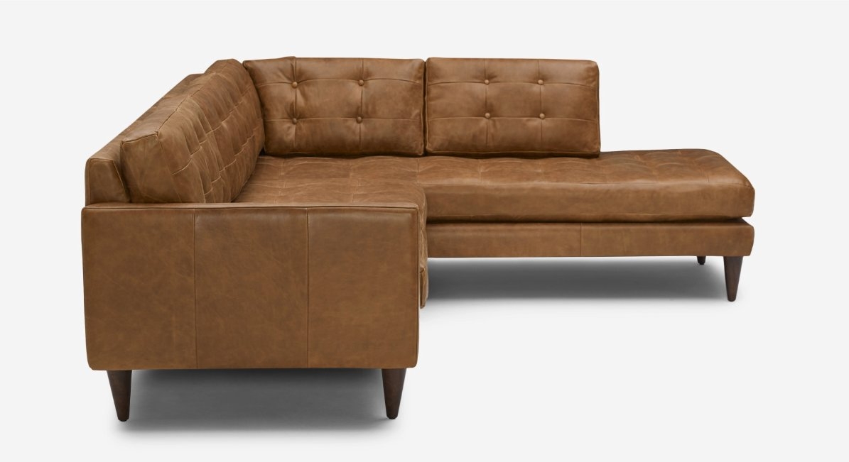 Eliot Leather Sectional with Bumper - Right Arm Orientation - in Santiago Ale with Mocha Wood Stain - Image 1