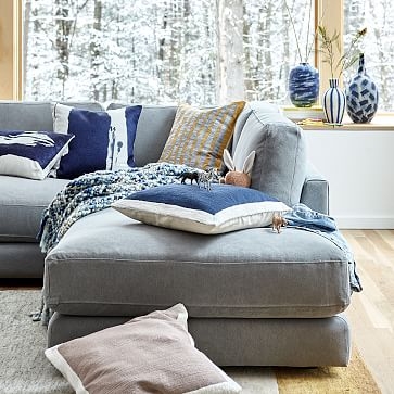 Haven Sectional Set 05: XL Left Arm Sofa, Right Arm Terminal Chaise, Poly, Performance Yarn Dyed Linen Weave, Shelter Blue - Image 5