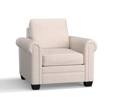SoMa Brennan Upholstered Armchair, Polyester Wrapped Cushions, Brushed Crossweave Light Gray - Image 1