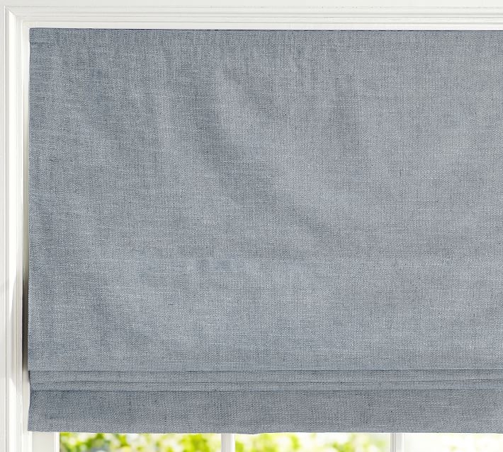 Emery Linen/Cotton Cordless Roman Shade, 36 x 64", Blue dawn - Image 0