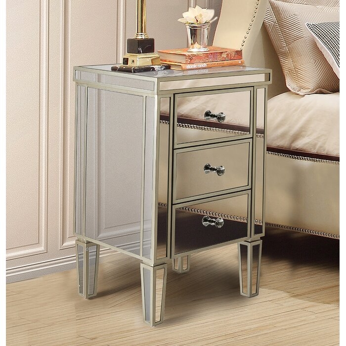 Marble Falls Mirrored 3 Drawer Nightstand - Image 0