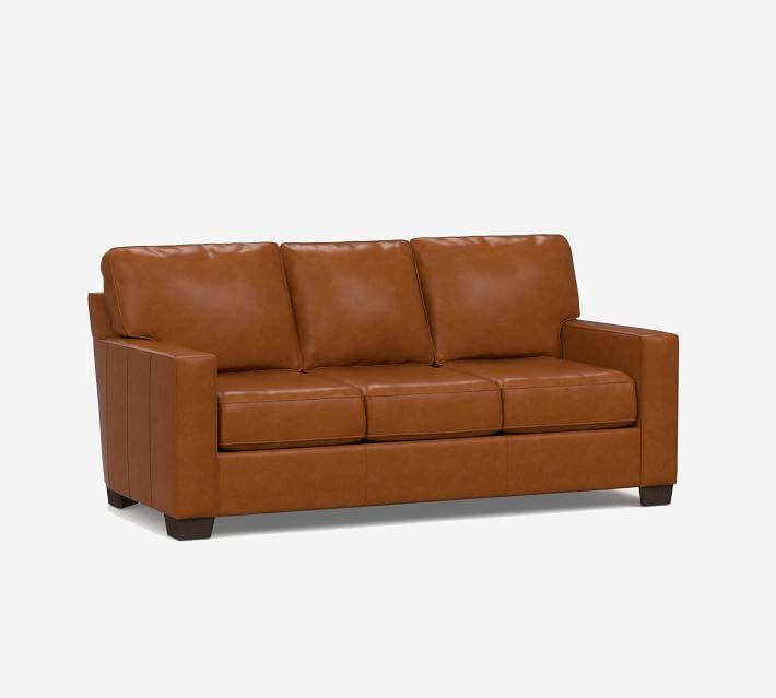 Buchanan Square Arm Leather Sleeper Sofa, Polyester Wrapped Cushions, Vintage Caramel - Image 1