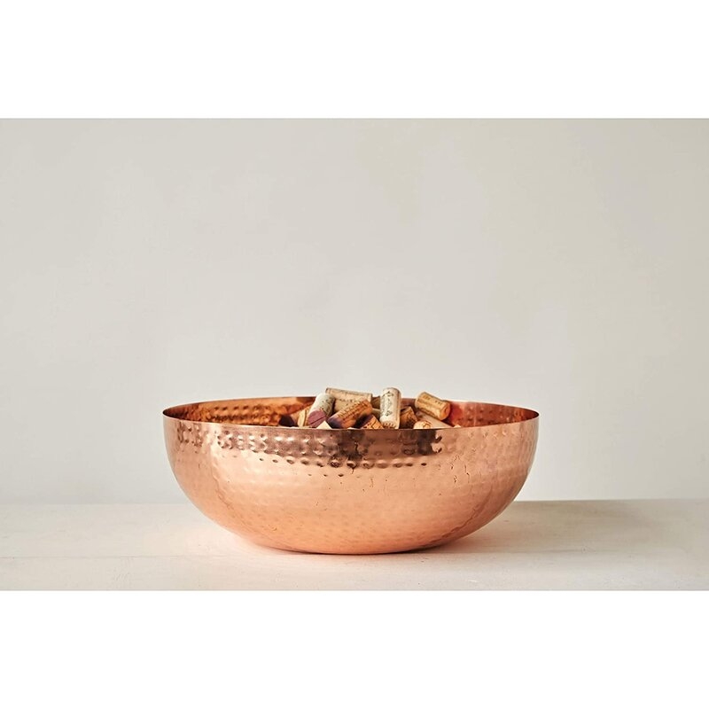 Round Hammered Metal Bowl with Copper Finish - Image 1