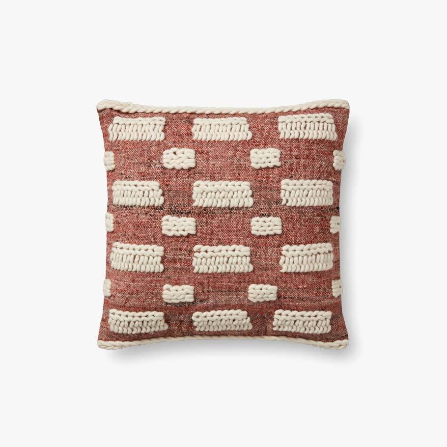 Woven Checkered Throw Pillow, Rust & Ivory, 18" x 18" - Image 0