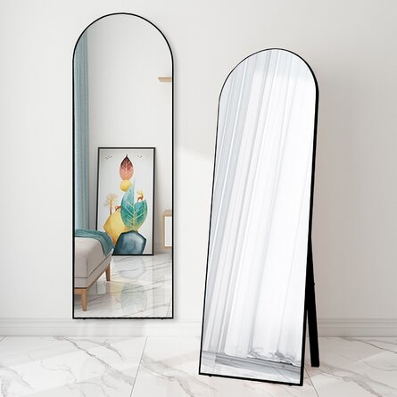 Full Length Arch Floor Mirror With Stand, BLACK, 64" - Image 0