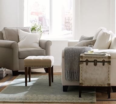 Cameron Roll Arm Upholstered Armchair, Polyester Wrapped Cushions, Performance Heathered Tweed Pebble - Image 2